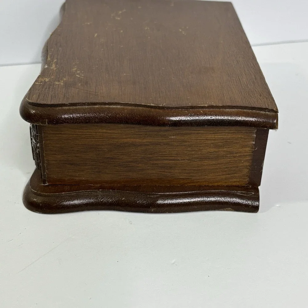 Vintage Wood Jewelry Box With Mirror Yellow Velvet Lining